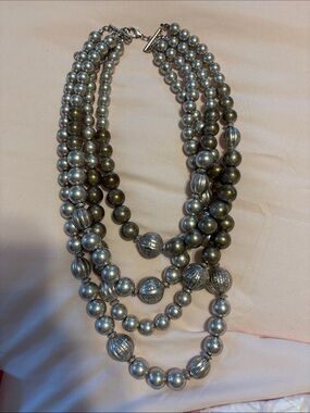 belk Multi-Strand Silver and Gunmetal Bead Necklace